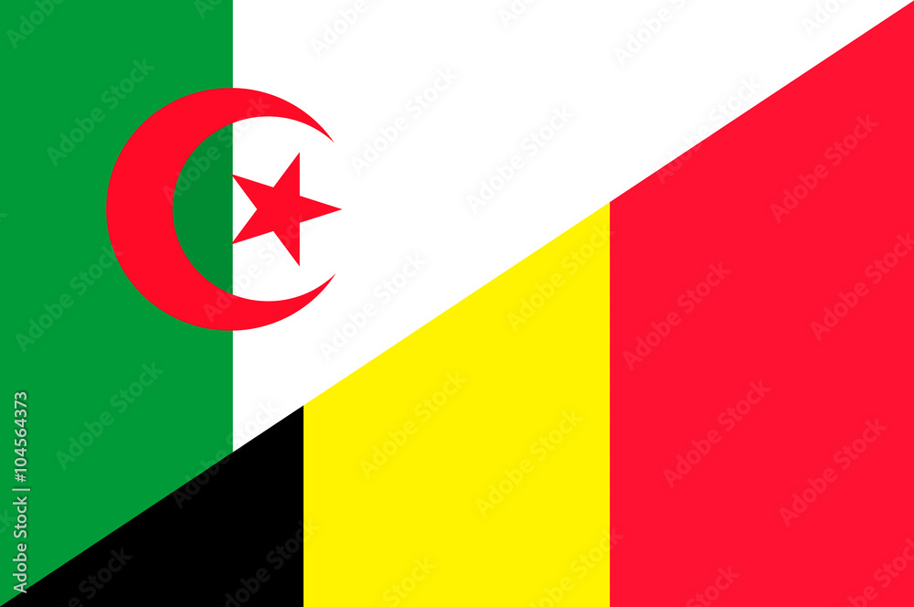 Waving flag of Belgium and Algeria 