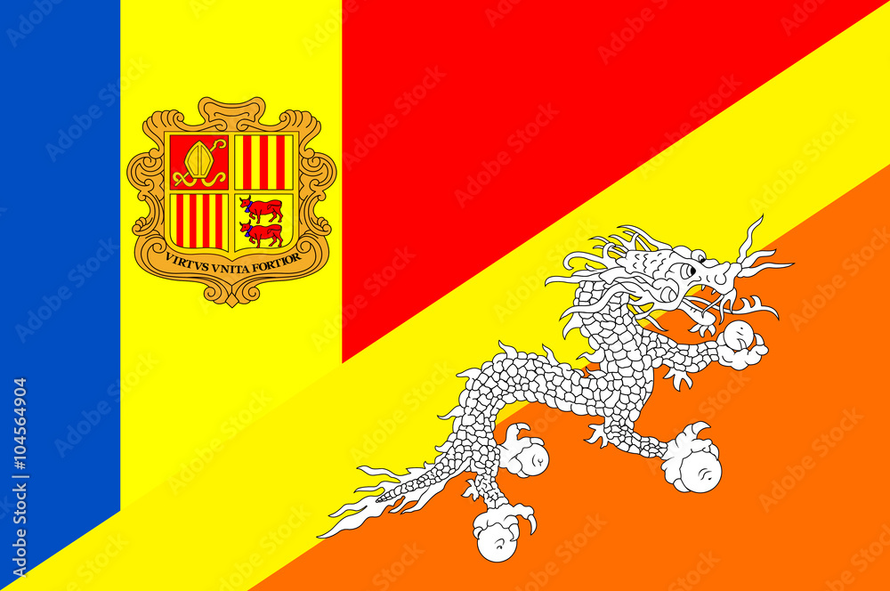 Waving flag of Bhutan and Andora Waving flag of Bhutan and Andora