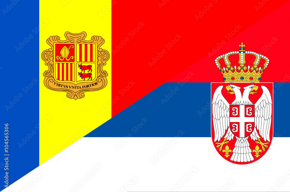 Waving flag of Serbia and Andora 