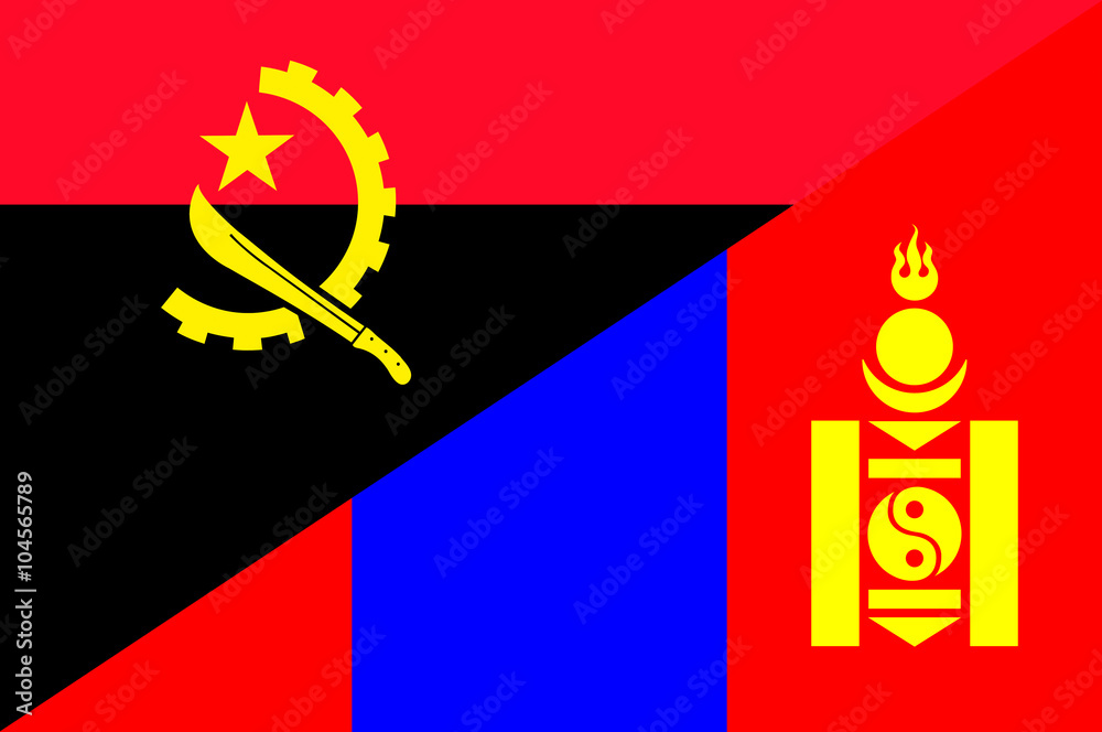 Naklejka premium Waving flag of Mongolia and Angola 