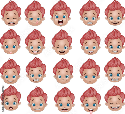 Cartoon funny Little boy various face expressions