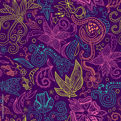 seamless hand-drawn pattern, abstract colorful floral background, EPS 8