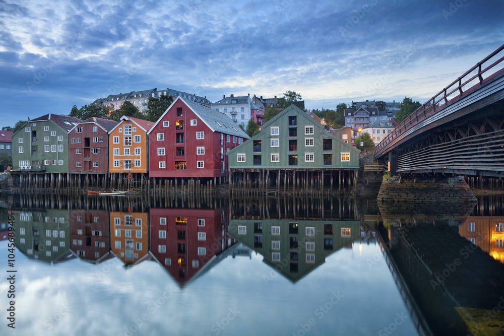Trondheim. Image of norwegian city of Trondheim during twilight blue hour. Trondheim. Image of norwegian city of Trondheim during twilight blue hour.