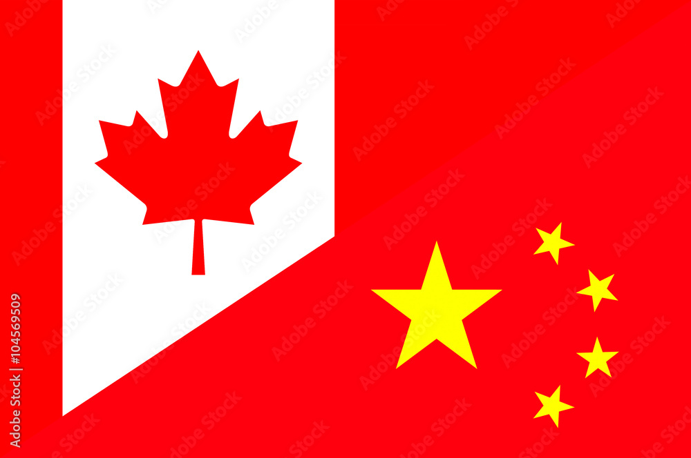 Waving flag of China and Canada Waving flag of China and Canada