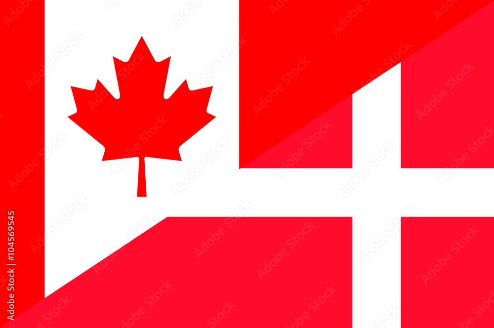 Obraz premium Waving flag of Denmark and Canada