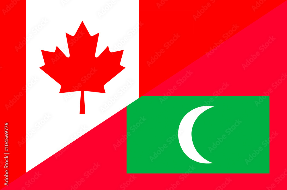 Obraz premium Waving flag of Maldives and Canada
