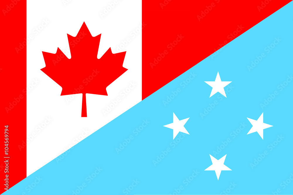 Obraz premium Waving flag of Micronesia and Canada