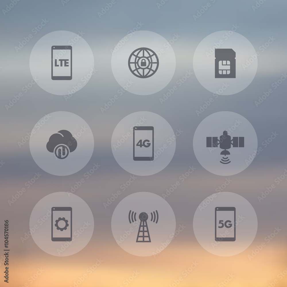 wireless technology transparent icons, 4g network pictogram, lte icon, mobile communication, connection signs, 4g, 5g mobile internet