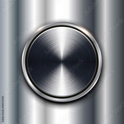 Metal texture background with metallic circular button.