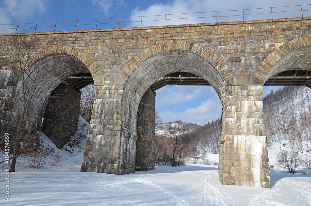 One of the viaducts of Circum-Baikal Railway in winter