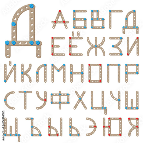 Russian alphabet made of wooden interlocking pieces photo