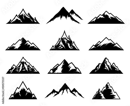 Vector Mountains Icons Isolated on White