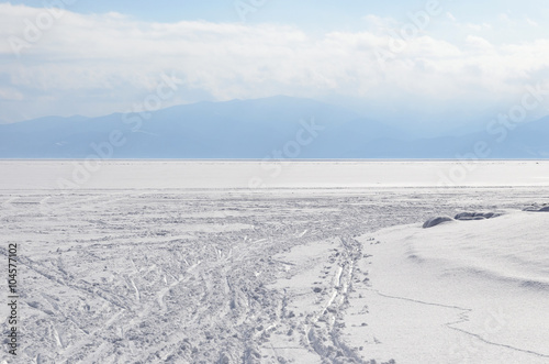 Ski trail through Lake Baikal in winter