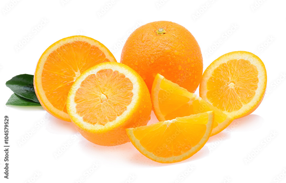 Orange fruit with drops isolated on white background Orange fruit with drops isolated on white background
