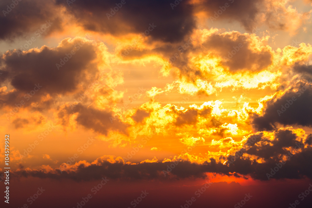 colorful dramatic sky with cloud at sunset