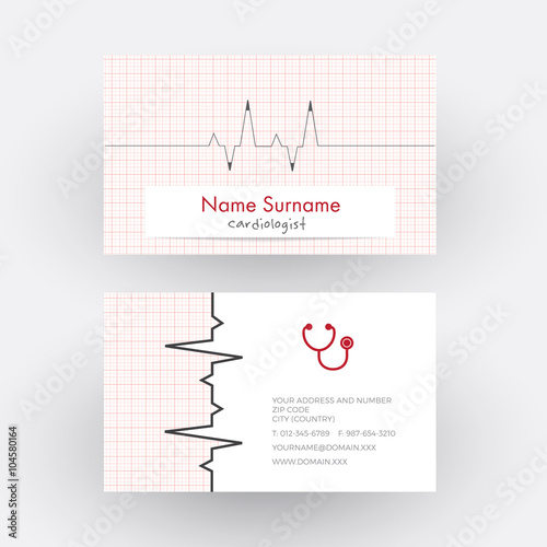Vector abstract electrocardiogram strip. Cardiologist doctor bus