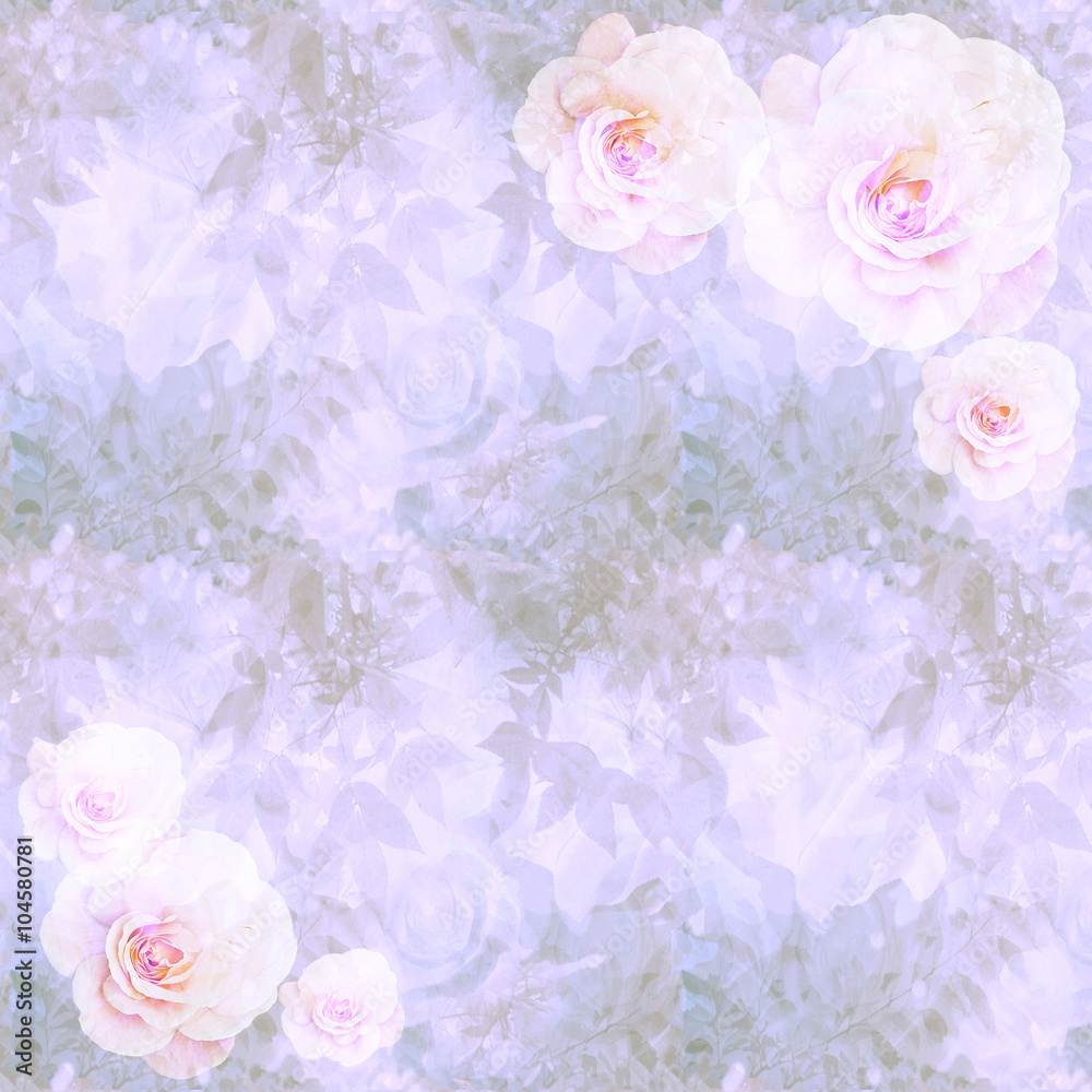 Victorian romantic wallpaper with pink roses, branches and foliage