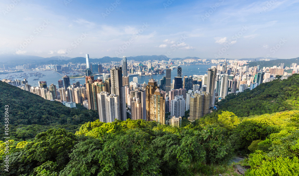 Fototapeta premium Hong Kong Skyline from Victoria Peak in Hong Kong, China.