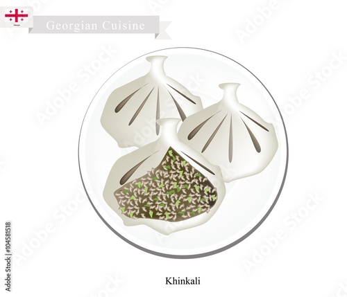 Khinkali or Georgian Dumpling Filled with Spiced Meat