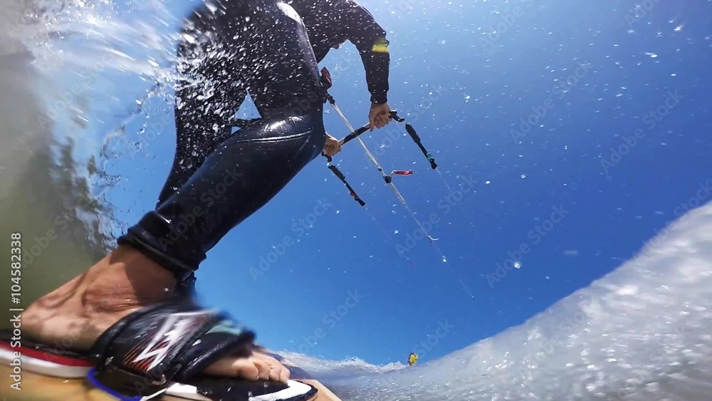 Kitesurfaction in North sea of St.Peter-Ording, Germany