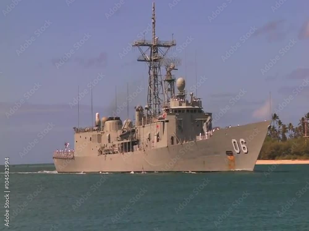 A Royal Australian navy guided missile frigate sails near Hawaii. A Royal Australian navy guided missile frigate sails near Hawaii.