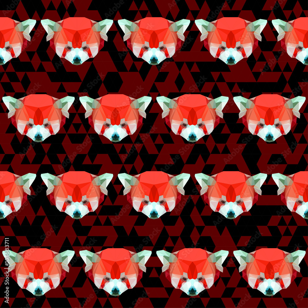 Naklejka premium abstract polygonal red panda seamless pattern background