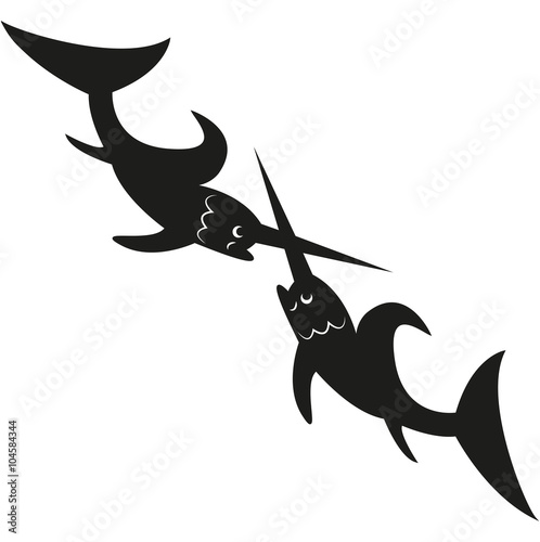 Swordfishes silhouette fighting vector isolated on white, silhouette di pesci spada vettoriali che combattono isolate su sfondo bianco photo