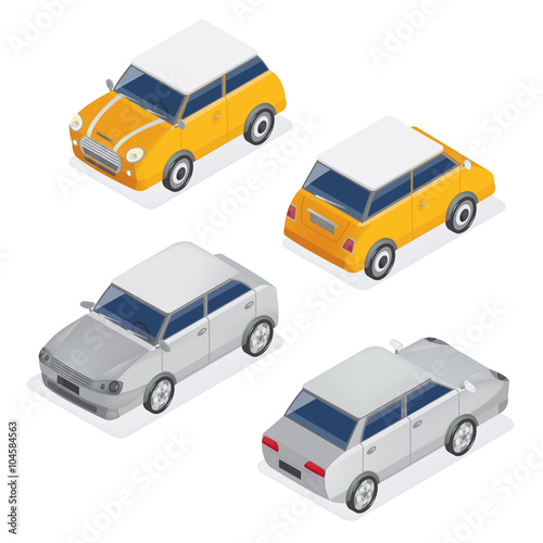 City Cars Isometric Set with Mini Car and Sedan Automobile