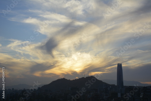Amazing sunset at mount Andes in Santiago, Chile