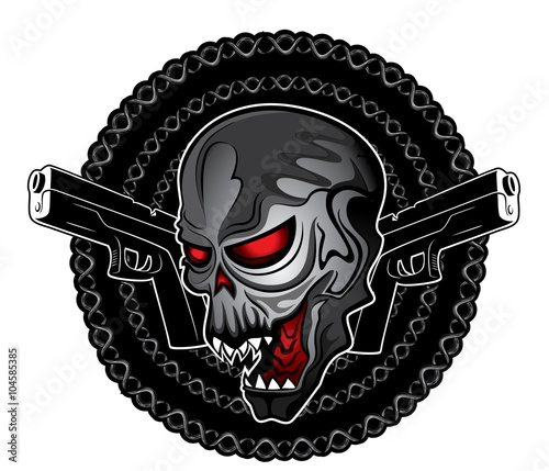 shouting udead skull graphic with guns illustration