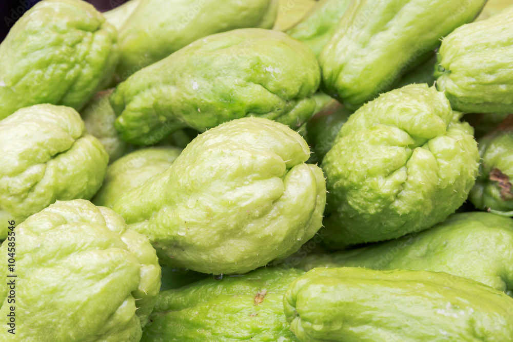 Texture of fresh green chayote at fresh market Texture of fresh green chayote at fresh market