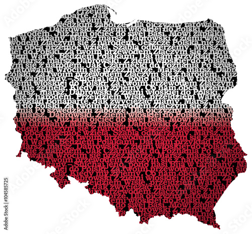 Typography map of Poland with text of Polish national anthem