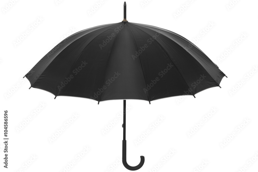 Black simple umbrella isolated on white, clipping path included - obrazy, fototapety, plakaty 