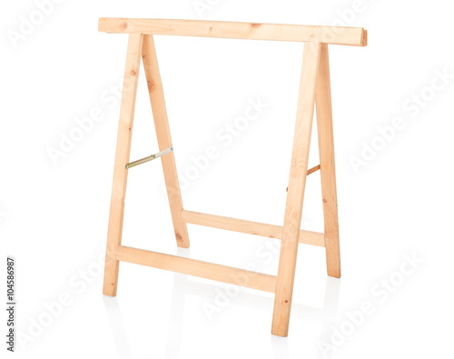 Sawhorse, DIY wooden tool isolated on white, clipping path