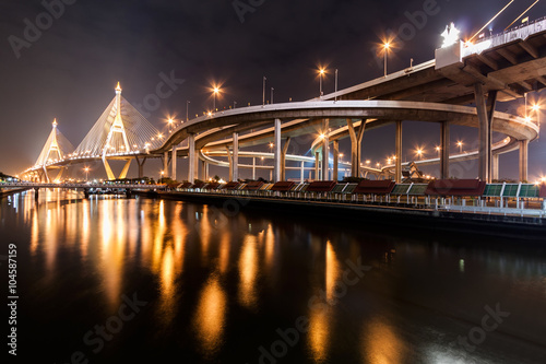 Bhumibol Bridge at night light