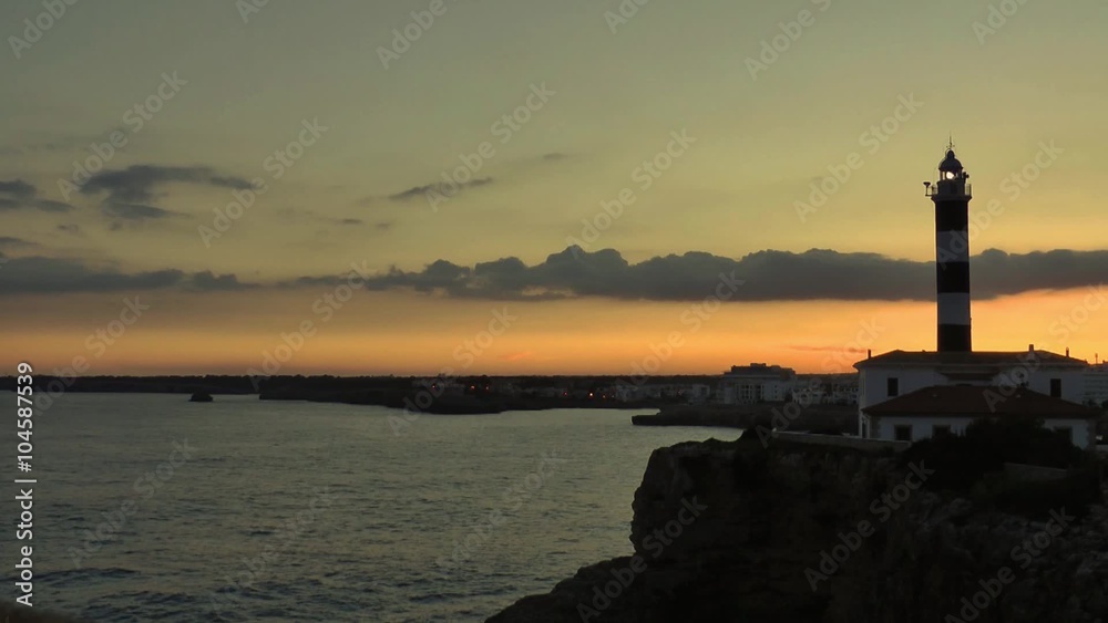 Majorca, Portocolom, lighthouse at sunset Majorca, Portocolom, lighthouse at sunset