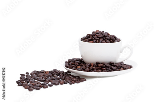 Coffee beans in coffee mug isolated on white background