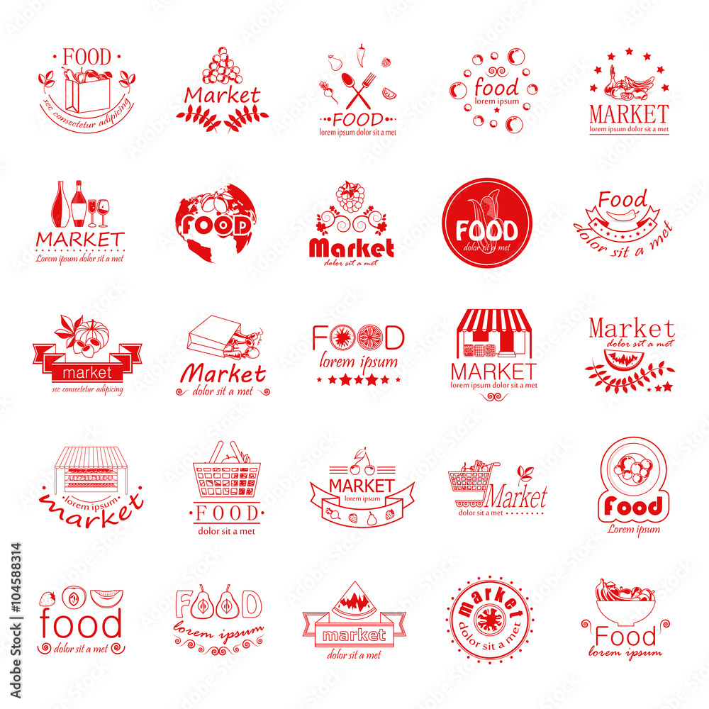 Market Food Icons Set - Vector Illustration