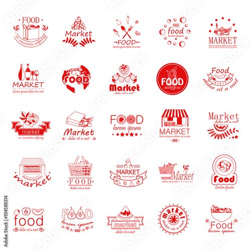 Market Food Icons Set - Vector Illustration