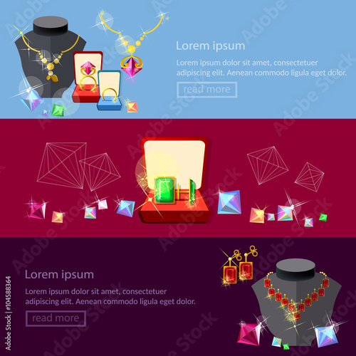 Jewelry banners jewels earrings rings gems