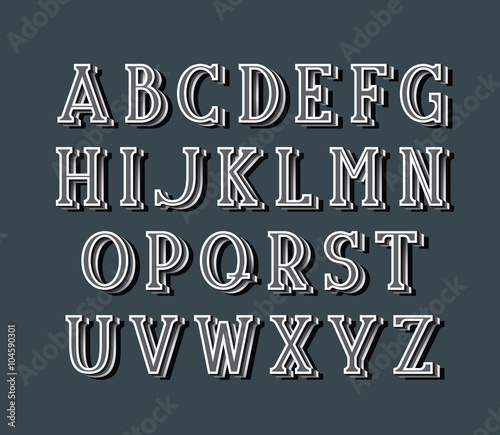 Graphical elegant serif font with 3d effect shadow.