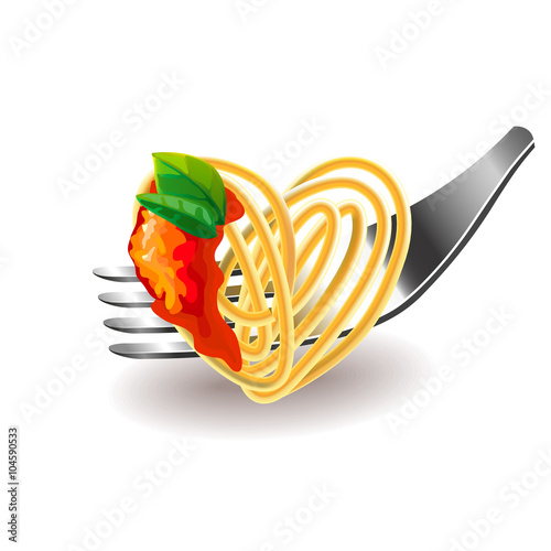 Spaghetti on fork isolated vector