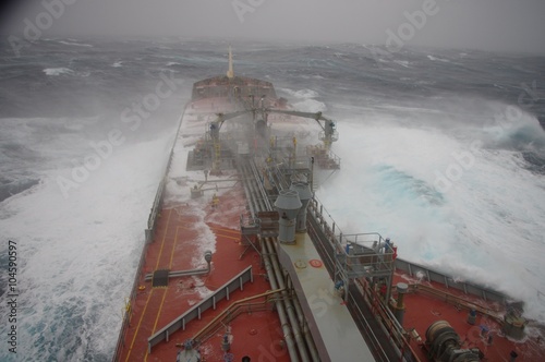 Tanker in heavy storm at Atlantic Ocean
