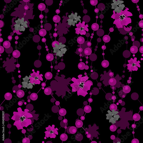 Elegant cute flowers seamless pattern on black