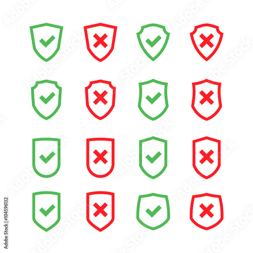 Set of shields with checkmark symbol in flat design style isolat