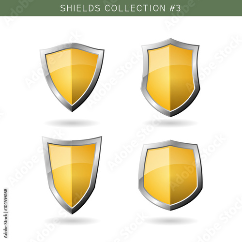 Set of metal orange mediavel shields template on white backgroun