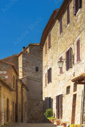 Streets of tiny ancient town in Tuscany  Contignano.