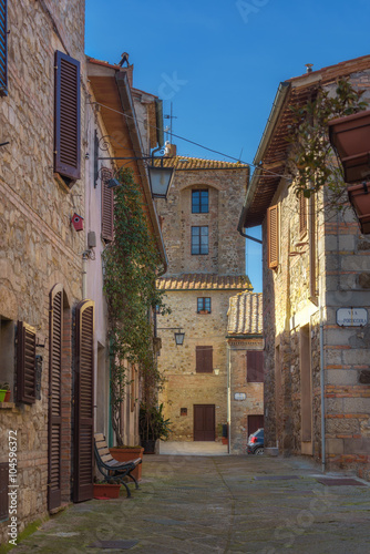 Streets of tiny ancient town in Tuscany  Contignano.