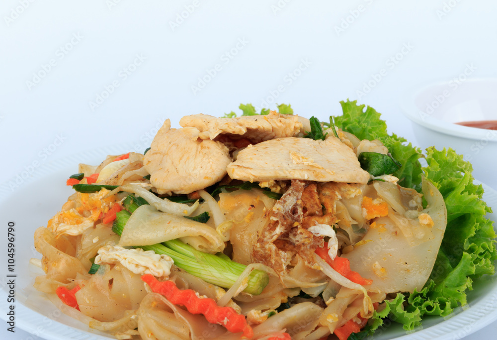 Rice Noodles Stir-fried with Chicken (Guay Tiew Kua Gai), Thai Street Food. Rice Noodles Stir-fried with Chicken (Guay Tiew Kua Gai), Thai Street Food.