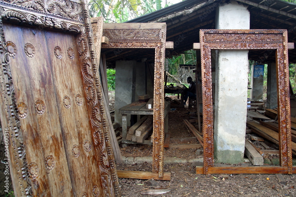 Tanzania,Zanzibar,falegnameria,porte in legno. Stock Photo | Adobe Stock